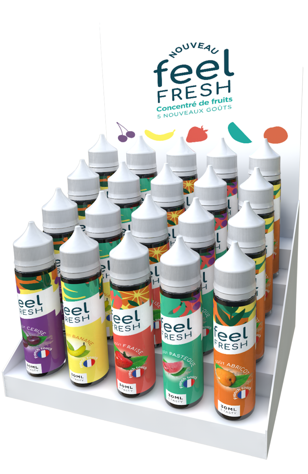 Présentoir Feel Fresh avec les 5 saveurs en boutique
